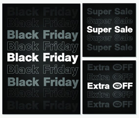 Set of Black Friday sale banners. Templates for promotion, advertising, web, social and fashion ads. Vector illustrations