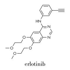 Erlotinib cancer drug molecule. Skeletal formula.