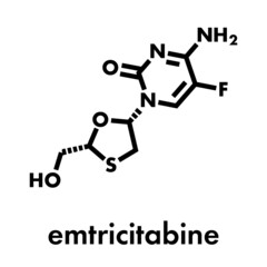 Emtricitabine HIV treatment drug molecule. Skeletal formula.