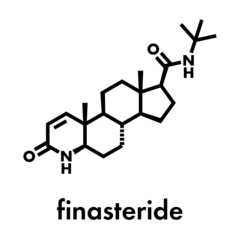 Finasteride male pattern baldness drug molecule. Also used in benign prostatic hyperplasia (BPH, enlarged prostate) treatment. Skeletal formula.