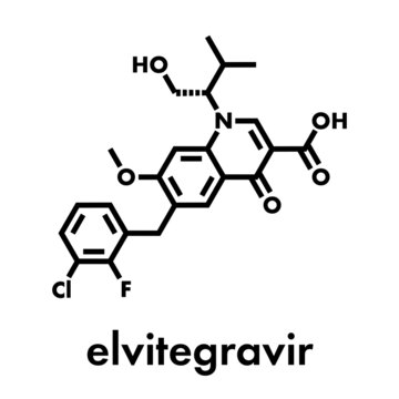 Elvitegravir HIV treatment drug (integrase inhibitor) molecule. Skeletal formula.