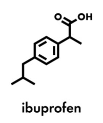 Ibuprofen pain and inflammation drug (NSAID) molecule. Skeletal formula.