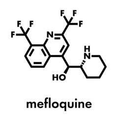 Mefloquine malaria drug molecule. Skeletal formula.