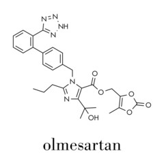 Olmesartan high blood pressure (hypertension) drug. Skeletal formula.