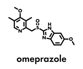 Fototapeta premium Omeprazole dyspepsia and peptic ulcer disease drug (proton pump inhibitor) molecule. Skeletal formula.