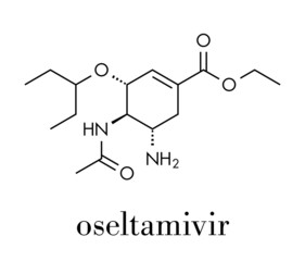 Oseltamivir influenza virus drug molecule. Skeletal formula.