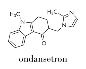 Ondansetron nausea and vomiting treatment drug molecule. Skeletal formula.