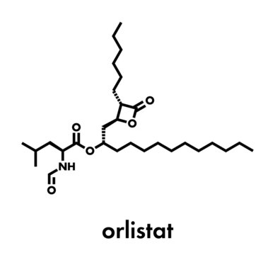 Orlistat obesity drug molecule. Skeletal formula.