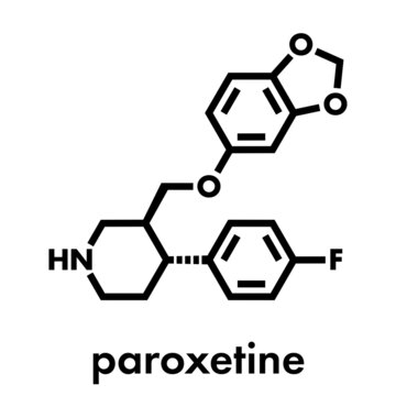 Paroxetine antidepressant drug (SSRI class) molecule. Skeletal formula.