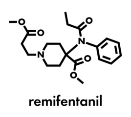 Remifentanil anaesthetic and analgesic drug molecule. Skeletal formula.