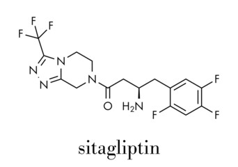 Sitagliptin diabetes drug molecule. Skeletal formula.