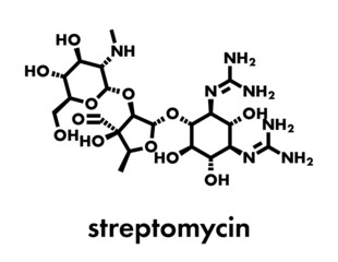 Streptomycin tuberculosis antibiotic (aminoglycoside class) molecule. Skeletal formula.