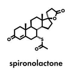 Spironolactone diuretic, antihypertensive and antiandrogen drug molecule. Skeletal formula.