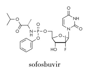 Sofosbuvir hepatitis C virus drug molecule. Skeletal formula.