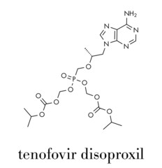 Tenofovir HIV drug molecule. Skeletal formula.