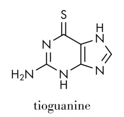 Tioguanine leukemia and ulcerative colitis drug molecule. Skeletal formula.