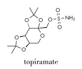 Topiramate epilepsy and weight loss drug, chemical structure Skeletal formula.