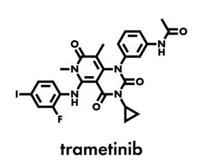 Trametinib melanoma cancer drug molecule. Skeletal formula.