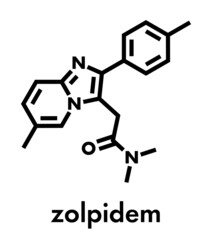 Zolpidem insomnia drug (sleeping pill) molecule. Skeletal formula.