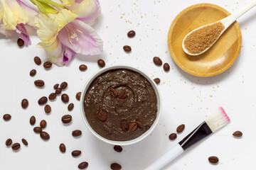 coffee scrub with coffee beans and cane sugar