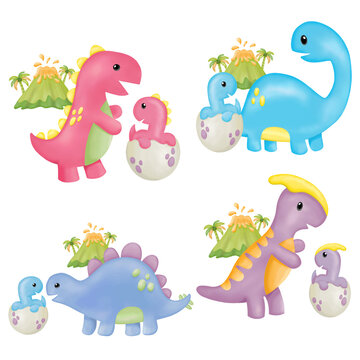Watercolor Mother's day Dinosaur Clipart. Digital painting
