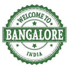 WELCOME TO BANGALORE - INDIA, words written on green stamp