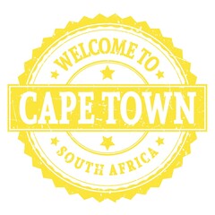 WELCOME TO CAPE TOWN - SOUTH AFRICA, words written on yellow stamp