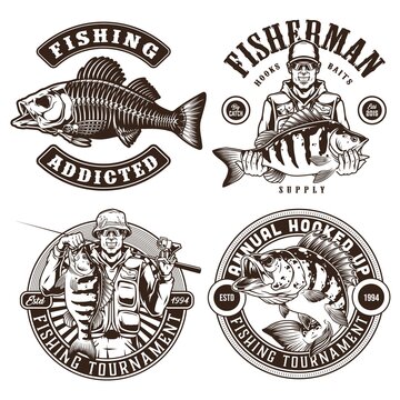 Fishing monochrome vintage emblems