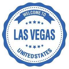 WELCOME TO LAS VEGAS - UNITED STATES, words written on light blue stamp