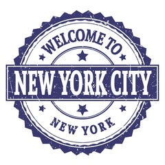 WELCOME TO NEW YORK CITY - NEW YORK, words written on blue stamp