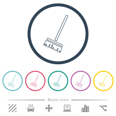 Household broom flat color icons in round outlines