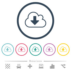 Cloud download outline flat color icons in round outlines