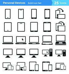 25 Personal Device Solid Icon Set