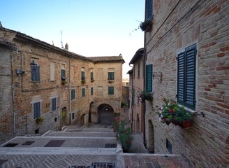 main street in the old town of Corinaldo, Italy 