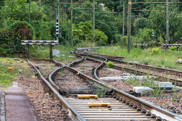 View of railroad tracks and their switche