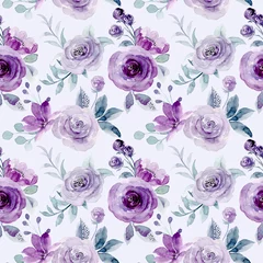 Fototapeten Soft purple floral watercolor seamless pattern © Asrulaqroni