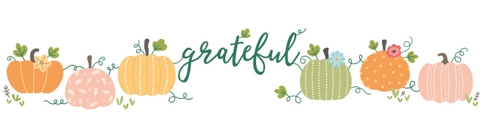Cute pastel pumpkins Thanks Giving Grateful banner, border, background