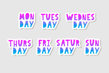 Names of days of the week, vintage grunge typographic, uneven stamp style lettering for your calendar designs