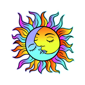 Moon and sun combined. Bright cross-breasted
Boho vector illustration.
