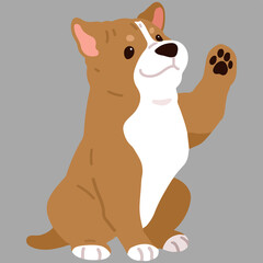Flat colored adorable and simple Pitbull sitting and waving