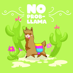llama cute quote, no prob llama, llama vector illustration