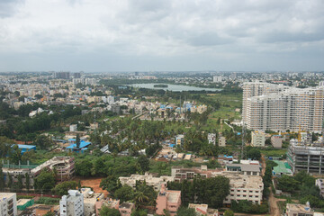 Fototapeta na wymiar Cityscape of Bangalore in India, with office buildings and urban sprawl