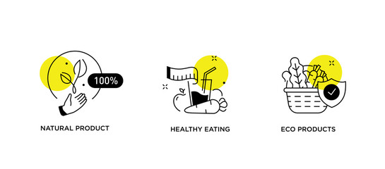 Set of illustrations concept with people illustration. Healthy food, health, diet, fitness medicine.Flat illustration Icons infographics. Landing page site print poster.