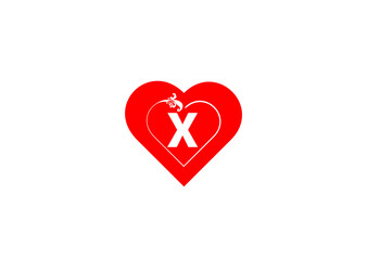 X letter logo with heart icon, valentines day design template