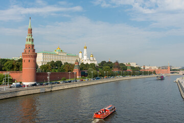 View of the Moscow Kremlin from the Bolshoy Kamenny Bridge in Moscow.