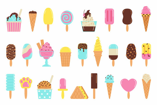 Set of ice cream isolated on white background. Refreshing in summer. Vector illustration in flat style.