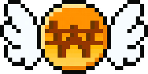 Pixel 8 bit South Korean Won coin with gaming wings - vector, isolated