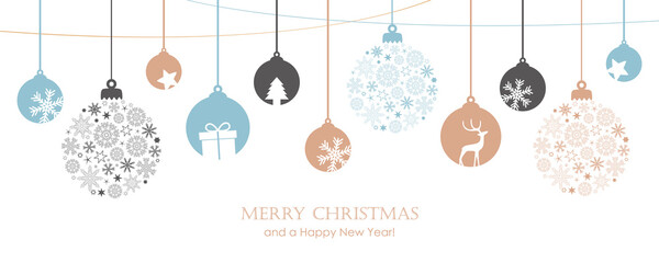 merry christmas card with hanging ball decoratoin