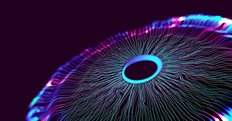 Abstract 3D illustration. Technology big data background concept. Wave, dots, weave lines. AI visualization concept, digital universe © Siarhei