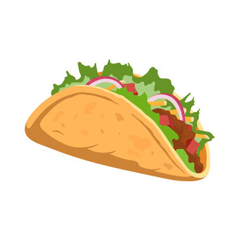 Isolated cartoon taco. Mexican fastfood icon. Tradition fast meal. Sandwich clipart